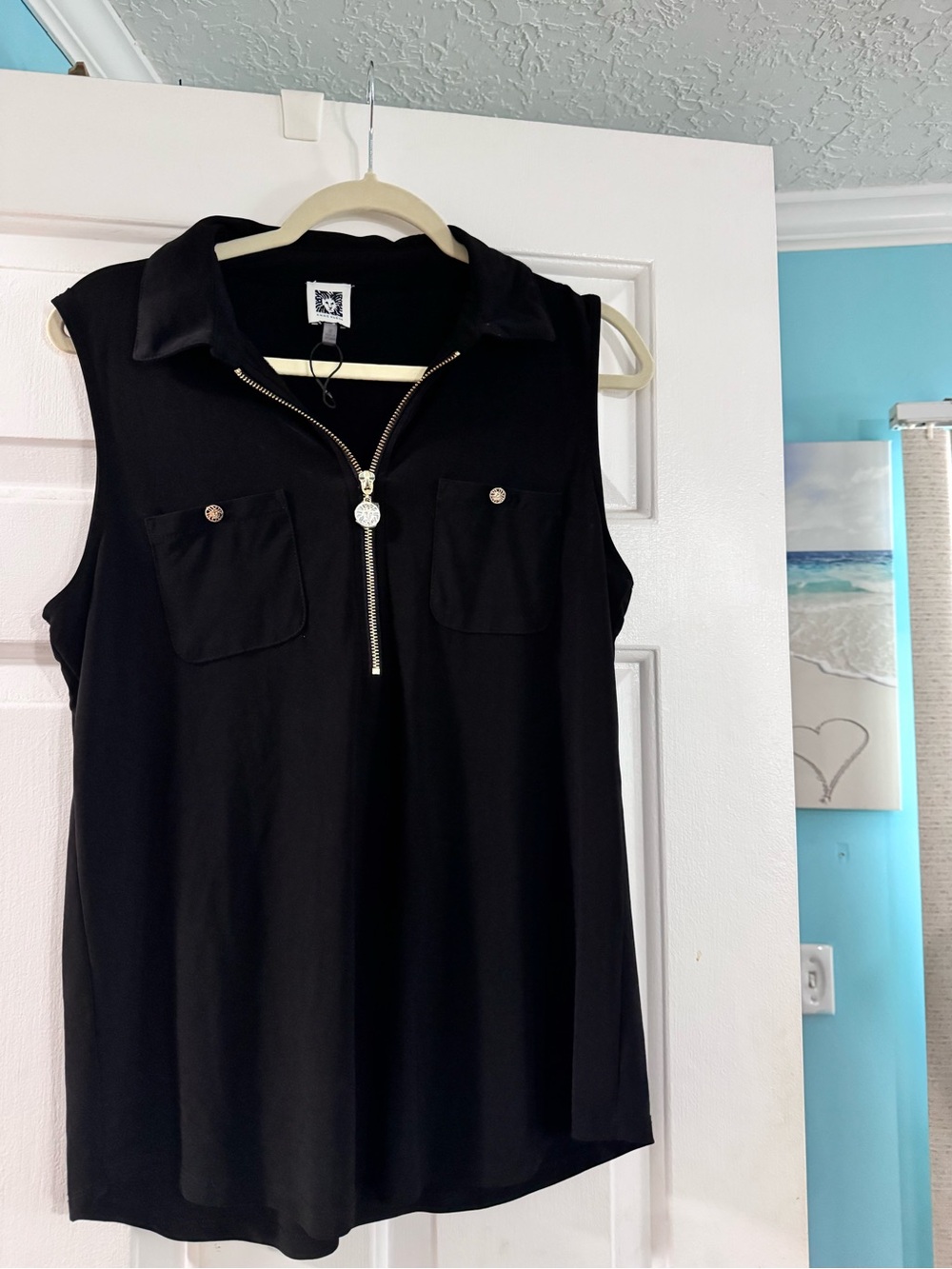 Anne Klein Black Sleeveless Top with gold accents